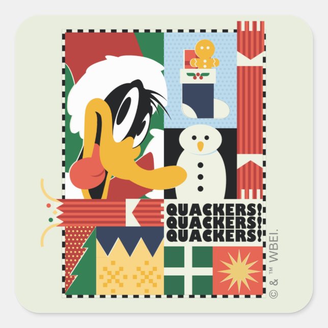 LOONEY TUNES™ DAFFY DUCK™ Holiday Quackers Square Sticker (Front)