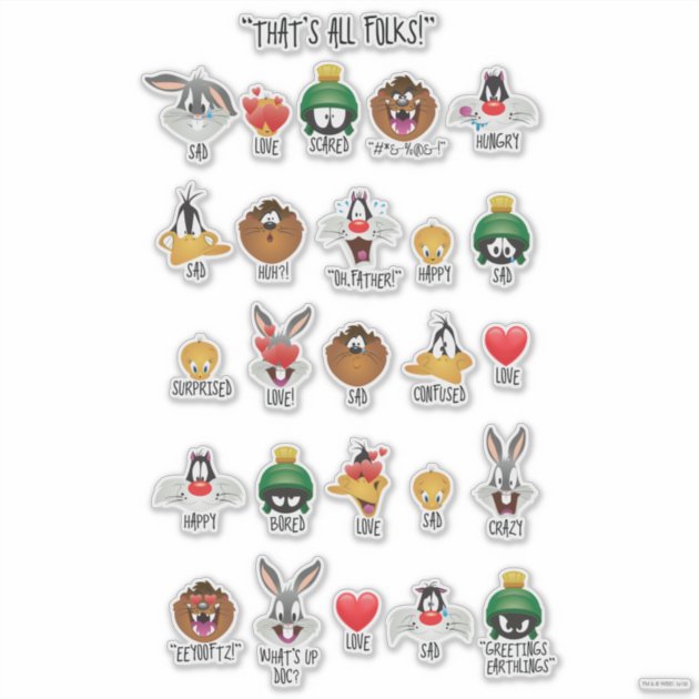 LOONEY TUNES™ Emoji Chart Sticker | Zazzle