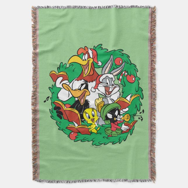 LOONEY TUNES™ Group Christmas Wreath Throw Blanket (Front Vertical)