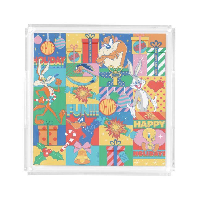 LOONEY TUNES™ | Happy Holidays Christmas Pattern Acrylic Tray (Front)