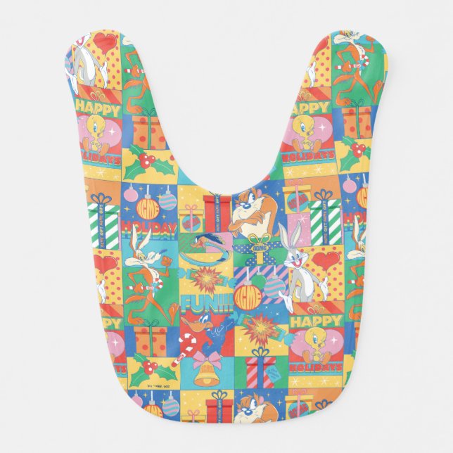 LOONEY TUNES™ | Happy Holidays Christmas Pattern Baby Bib (Front)
