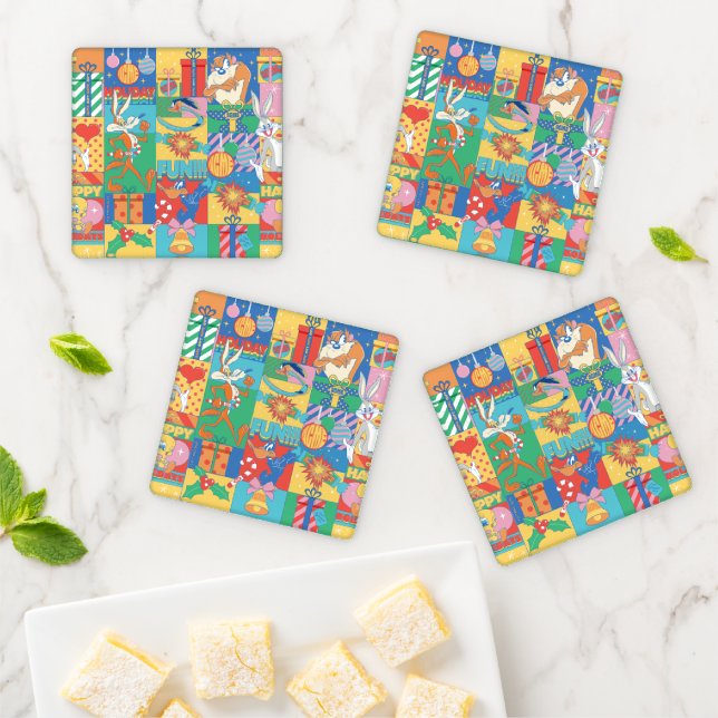 LOONEY TUNES™ | Happy Holidays Christmas Pattern Coaster Set (In Situ)