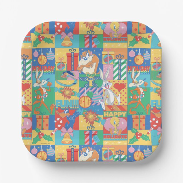 LOONEY TUNES™ | Happy Holidays Christmas Pattern Paper Plates (Front)