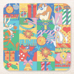 LOONEY TUNES™   Happy Holidays Christmas Pattern Square Paper Coaster
