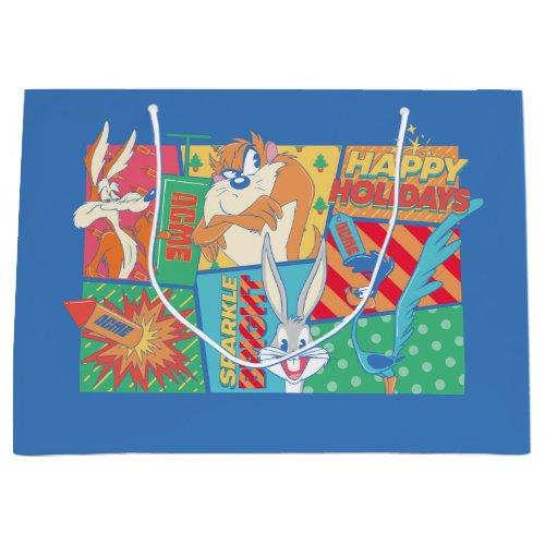 LOONEY TUNES  Happy Holidays Pattern Large Gift Bag