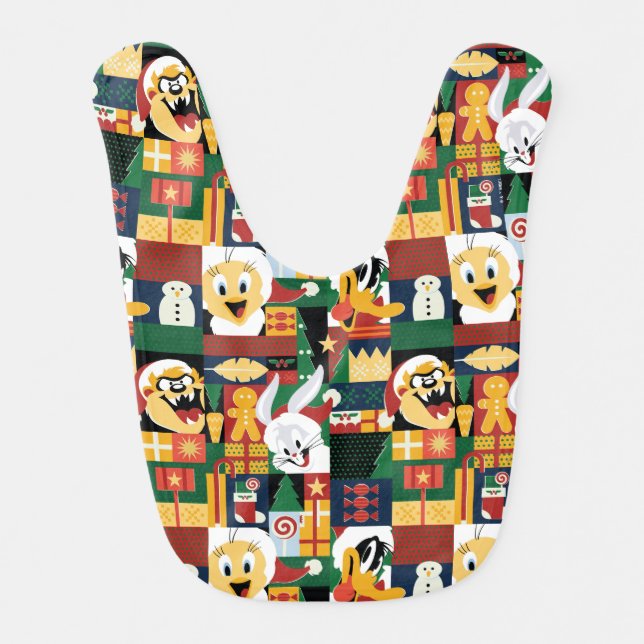 LOONEY TUNES™Holiday Block Pattern Baby Bib (Front)