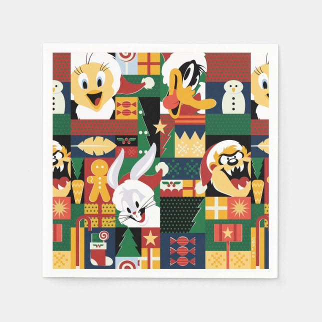 LOONEY TUNES™Holiday Block Pattern Napkins (Front)
