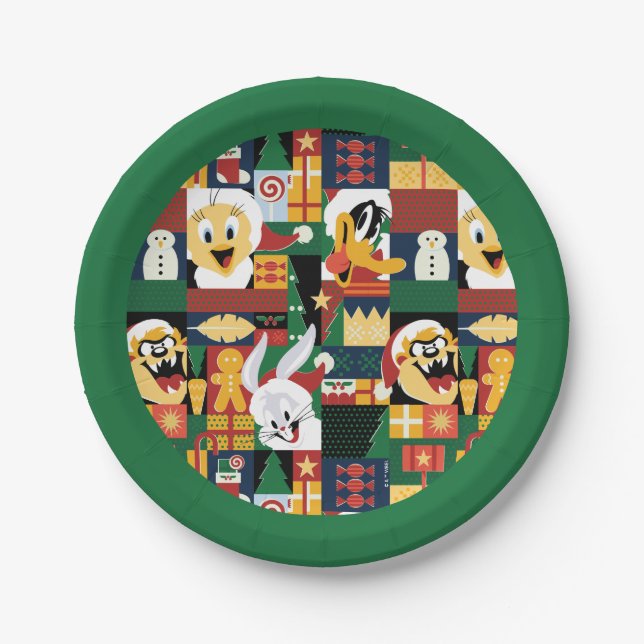 LOONEY TUNES™Holiday Block Pattern Paper Plates (Front)