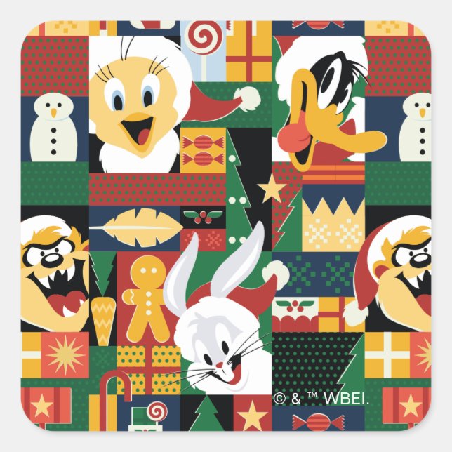LOONEY TUNES™Holiday Block Pattern Square Sticker (Front)