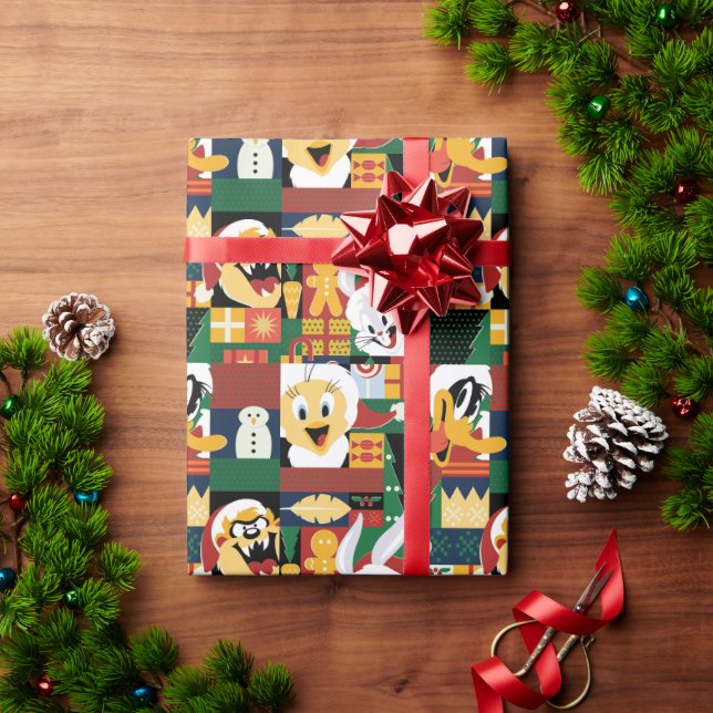 LOONEY TUNES™Holiday Block Pattern Wrapping Paper (Holiday Gift)