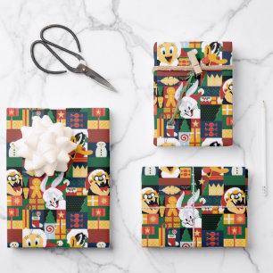 LOONEY TUNES™Holiday Block Pattern Wrapping Paper Sheets