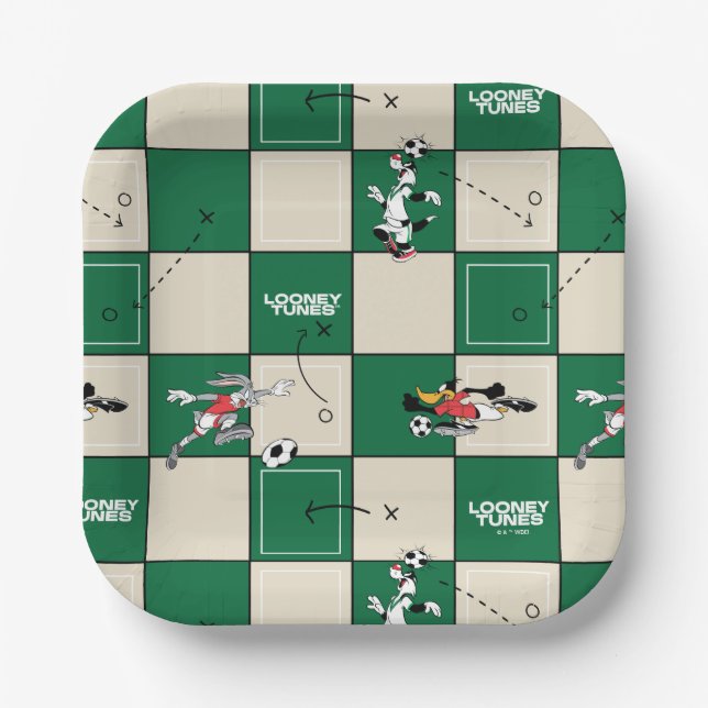 LOONEY TUNES™ Soccer Grid Pattern Paper Plates (Front)