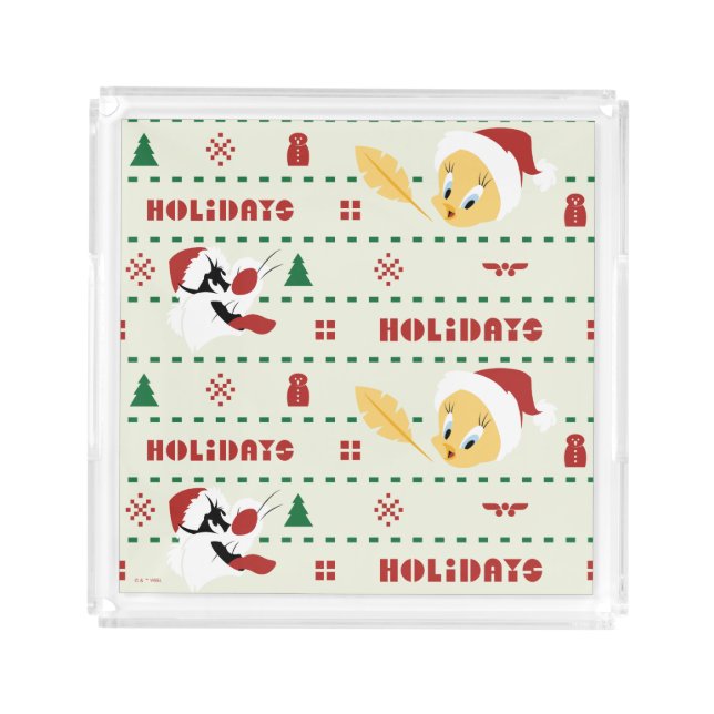 LOONEY TUNES™ SYLVESTER™ & TWEETY™ Holiday Pattern Acrylic Tray (Front)