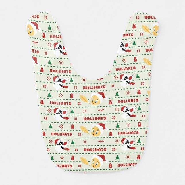 LOONEY TUNES™ SYLVESTER™ & TWEETY™ Holiday Pattern Baby Bib (Front)