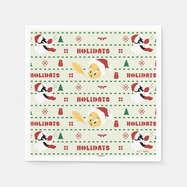 LOONEY TUNES™ SYLVESTER™ & TWEETY™ Holiday Pattern Napkins (Front)