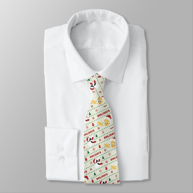LOONEY TUNES™ SYLVESTER™ & TWEETY™ Holiday Pattern Neck Tie (Tied)