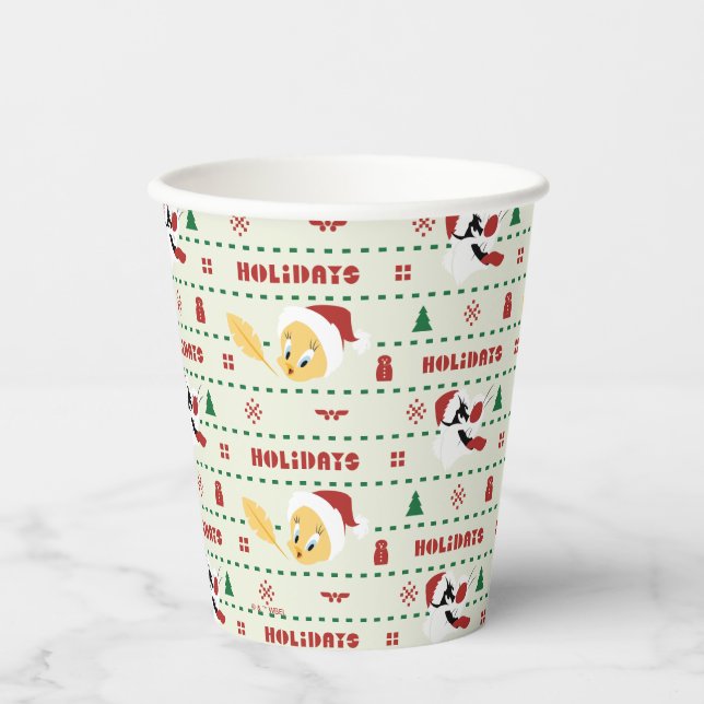LOONEY TUNES™ SYLVESTER™ & TWEETY™ Holiday Pattern Paper Cups (Front)