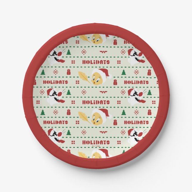 LOONEY TUNES™ SYLVESTER™ & TWEETY™ Holiday Pattern Paper Plates (Front)