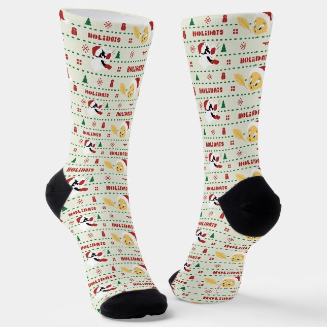 LOONEY TUNES™ SYLVESTER™ & TWEETY™ Holiday Pattern Socks (Angled)