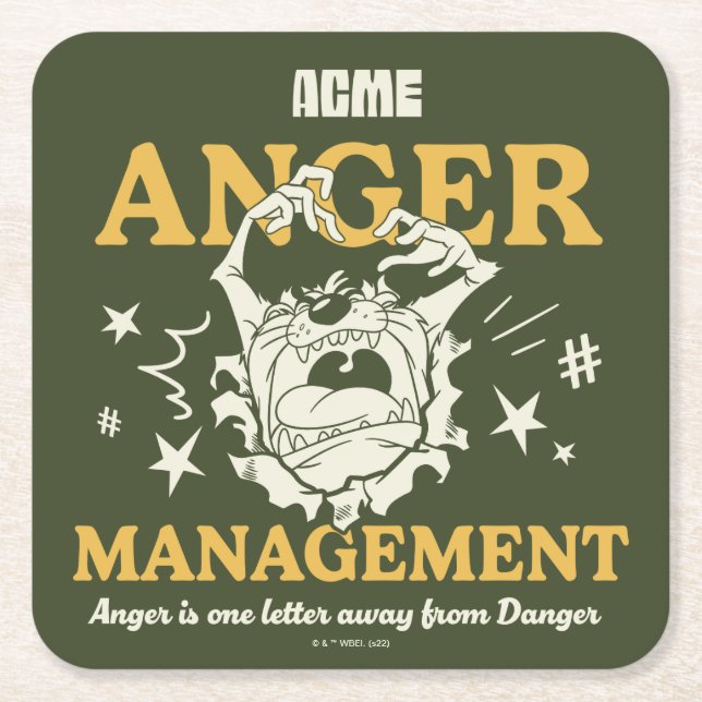 LOONEY TUNES™ |TAZ™ ACME Anger Management Square Paper Coaster (Front)