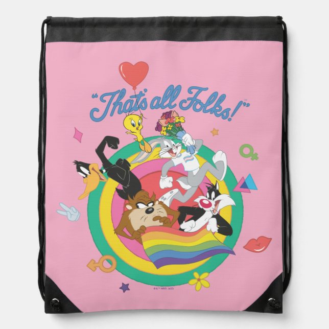 LOONEY TUNES™ - That's All Folks! Pride Bullseye Drawstring Bag (Front)