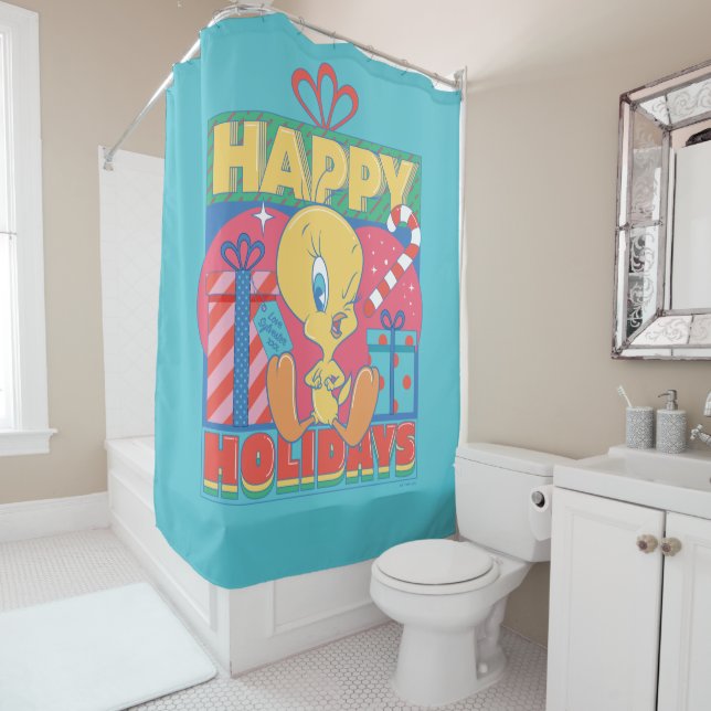 LOONEY TUNES™ | TWEETY™ Happy Holidays Shower Curtain (In Situ)