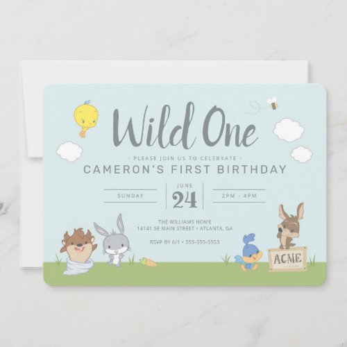 LOONEY TUNES  Wild One _ First Birthday Invitation