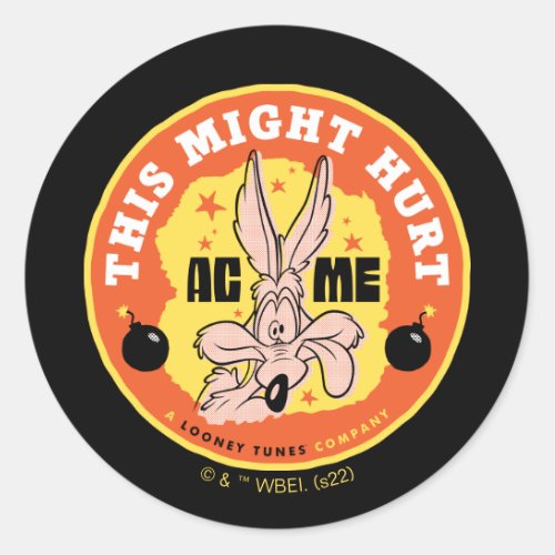 LOONEY TUNES  WILE E COYOTE This Might Hurt Classic Round Sticker