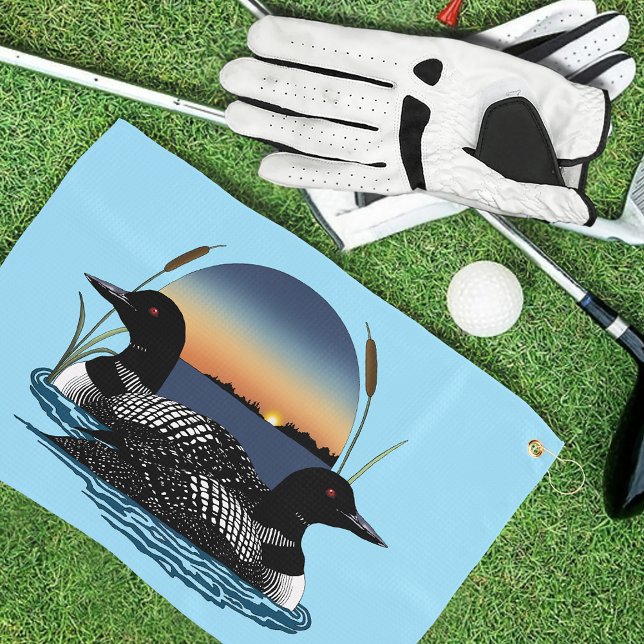Loons Couple Sunset Blue Golf Towel (Creator Uploaded)