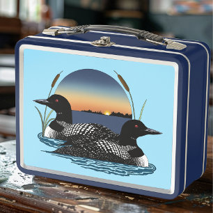 Loons Couple Sunset Blue Metal Lunch Box