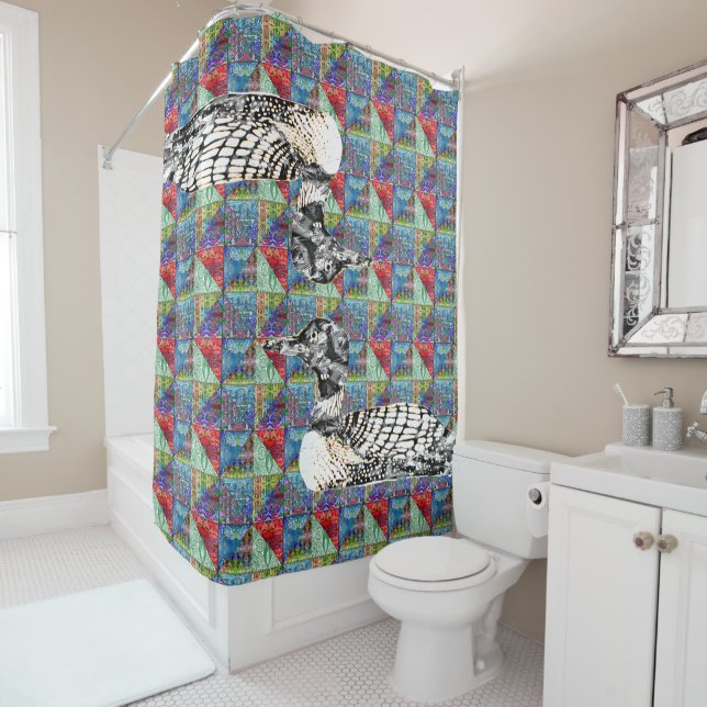 Loony Patterns Quilt Shower Curtain (In Situ)