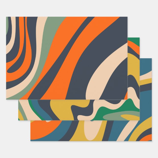 Loops and Swirls Retro Abstract Patterns Wrapping Paper Sheets (Set)