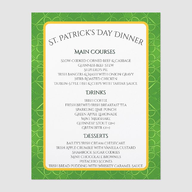 Loops of Limerick Menu (Front)