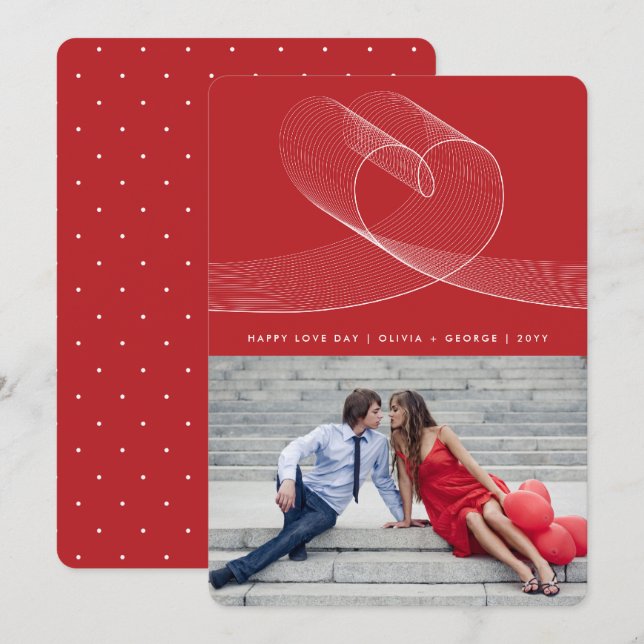 Loopy Love Lines Heart Simple Valentine Day Photo Holiday Card (Front/Back)