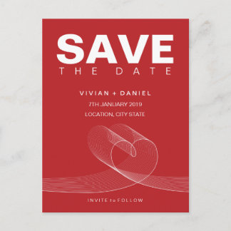 Loopy Love Lines White Save The Date Postcard