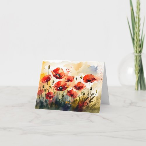 Loose Abstract Red Field of Poppies Watercolor Thank You Card