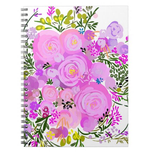 Loose florals pink watercolor roses bouquet planne notebook