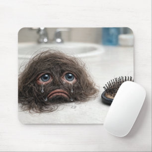 Loose Hair With Sad Face and Hairbrush Mouse Pad