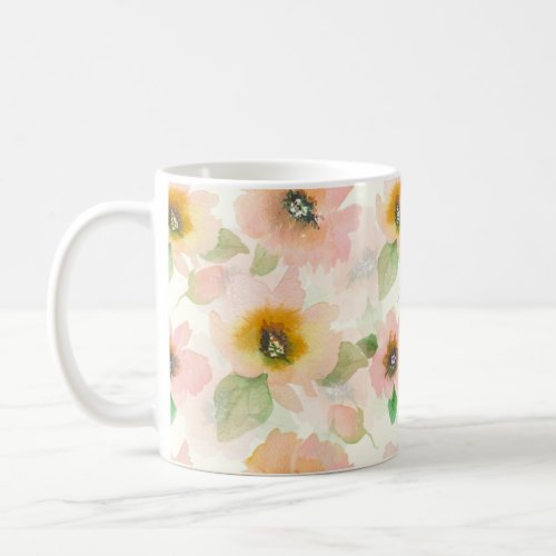 Loose Pink Watercolor Flowers Coffee Mug