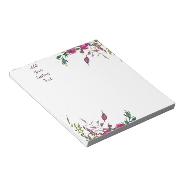 Loose pink watercolor flowers customizable  notepad (Angled)