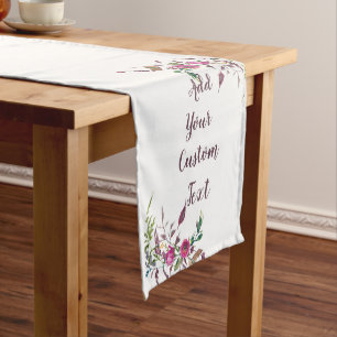 Loose pink watercolor flowers customizable short table runner