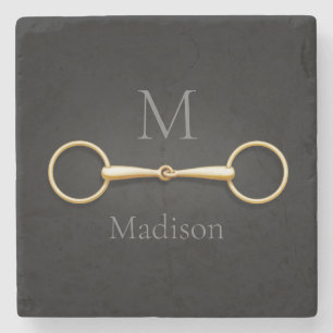 Loose Ring Snaffle Bit Monogrammed Equestrian Stone Coaster