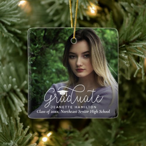 Loose Script Double Sided Photo Graduation Ceramic Ornament