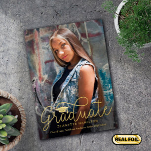 Loose Script Front/Back Photo Graduation Foil Invitation