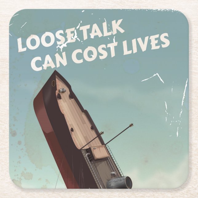 Loose Talk Cost Lives WW2 Poster Square Paper Coaster (Front)