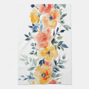 Loose Watercolor Blooms Elegant Kitchen Towel