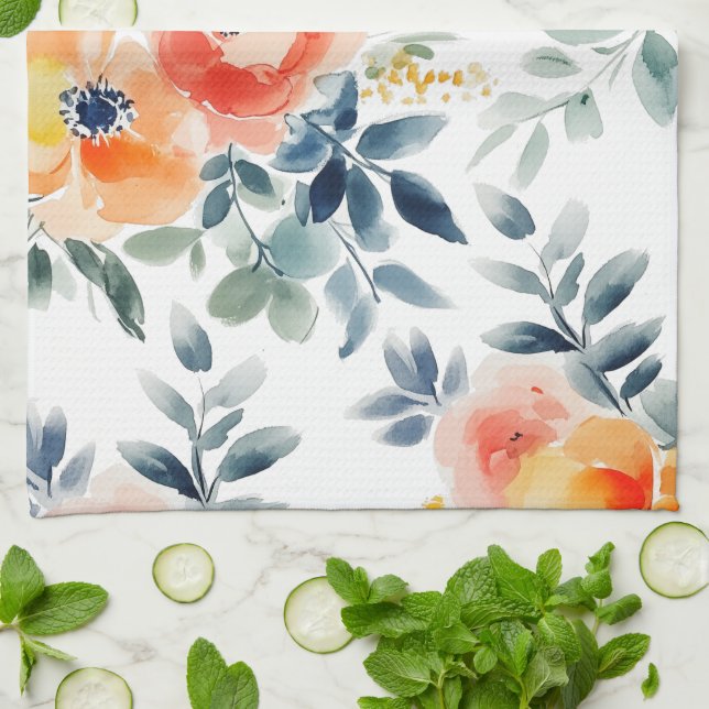 Loose Watercolor Blooms Elegant  Kitchen Towel (Folded)