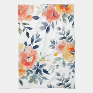 Loose Watercolor Blooms Elegant Kitchen Towel