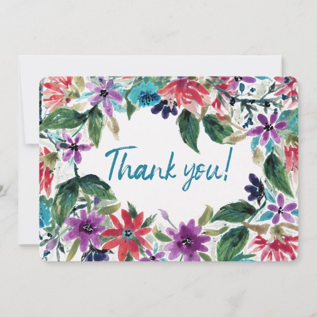 Loose Watercolor Painted Flowers | Thank You Card (Front)