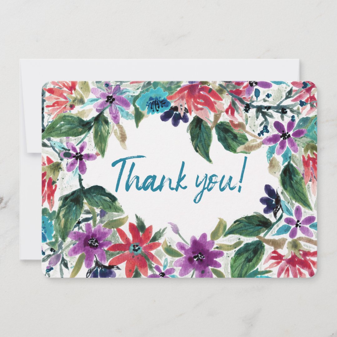 Loose Watercolor Painted Flowers | Thank You Card | Zazzle